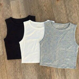 Athleisure Pilates Basic Crop Tops XS | Black White Grey Sleeveless Tee Lot 3